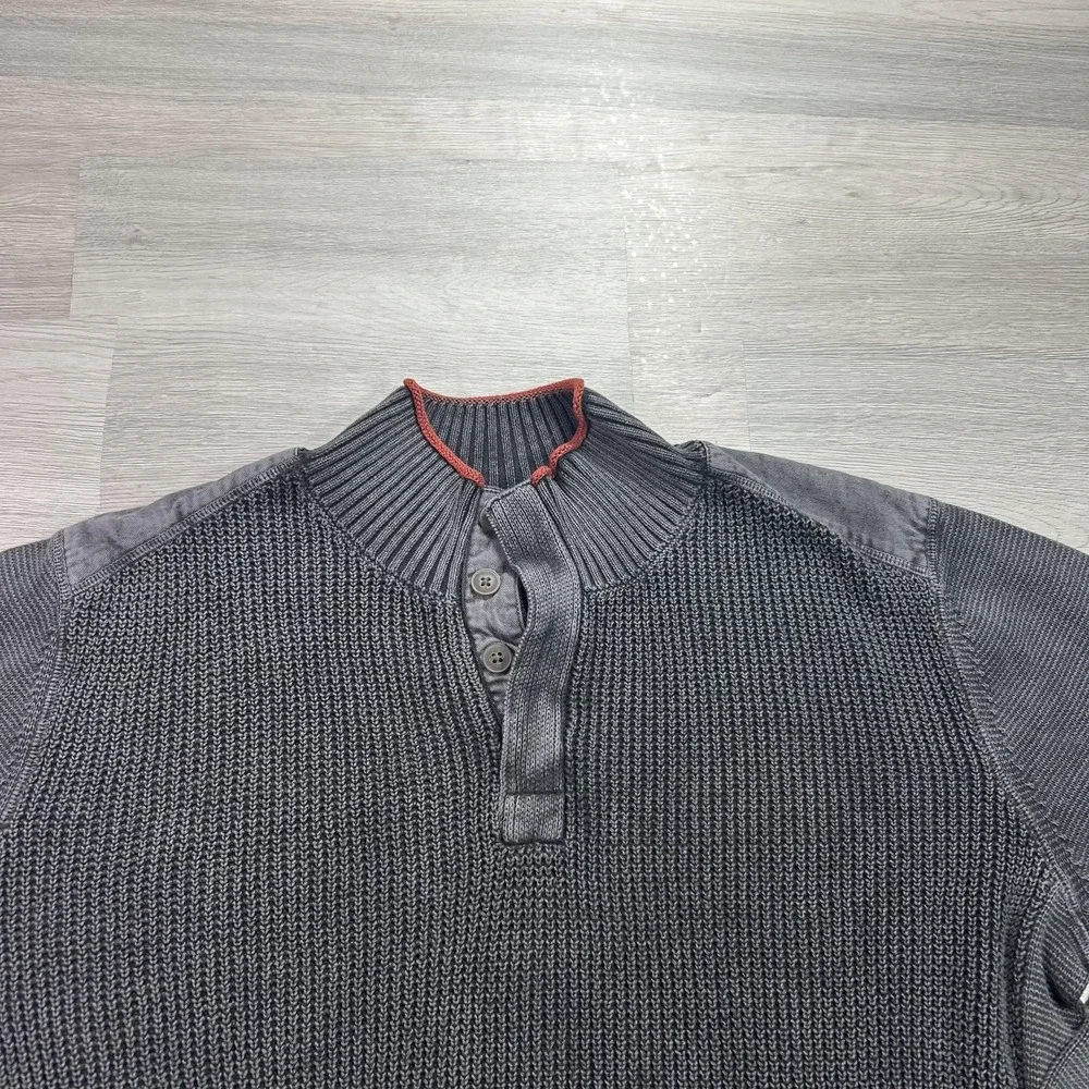 Carbon 2 Cobalt Sweater Mens Medium Gray Cotton Henley Mock Neck Knit Pullover